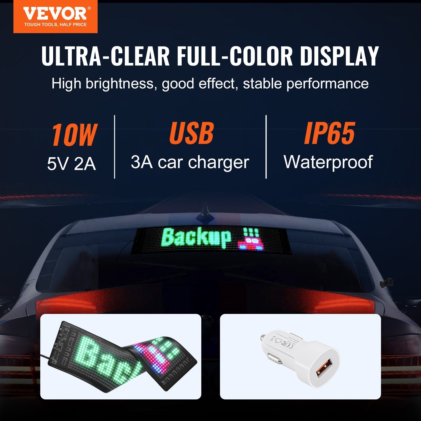 VEVOR Programmable LED Sign, P5 Full Color LED Scrolling Panel, DIY Custom Text Animation Pattern Display Board, Bluetooth APP Control Message Shop Sign for Store Business Car Bar Advertising, 15"x4" 