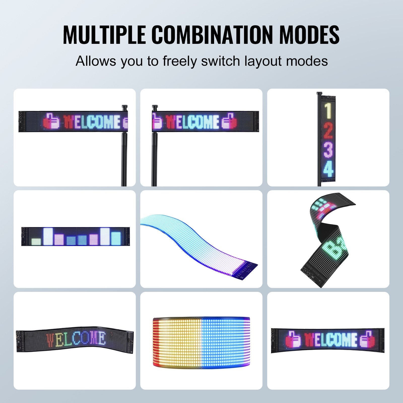 VEVOR Programmable LED Sign, P6 Full Color LED Scrolling Panel, DIY Custom Text Animation Pattern Display Board, Bluetooth APP Control Message Shop Sign for Store Business Car Advertising, 27"x5" 
