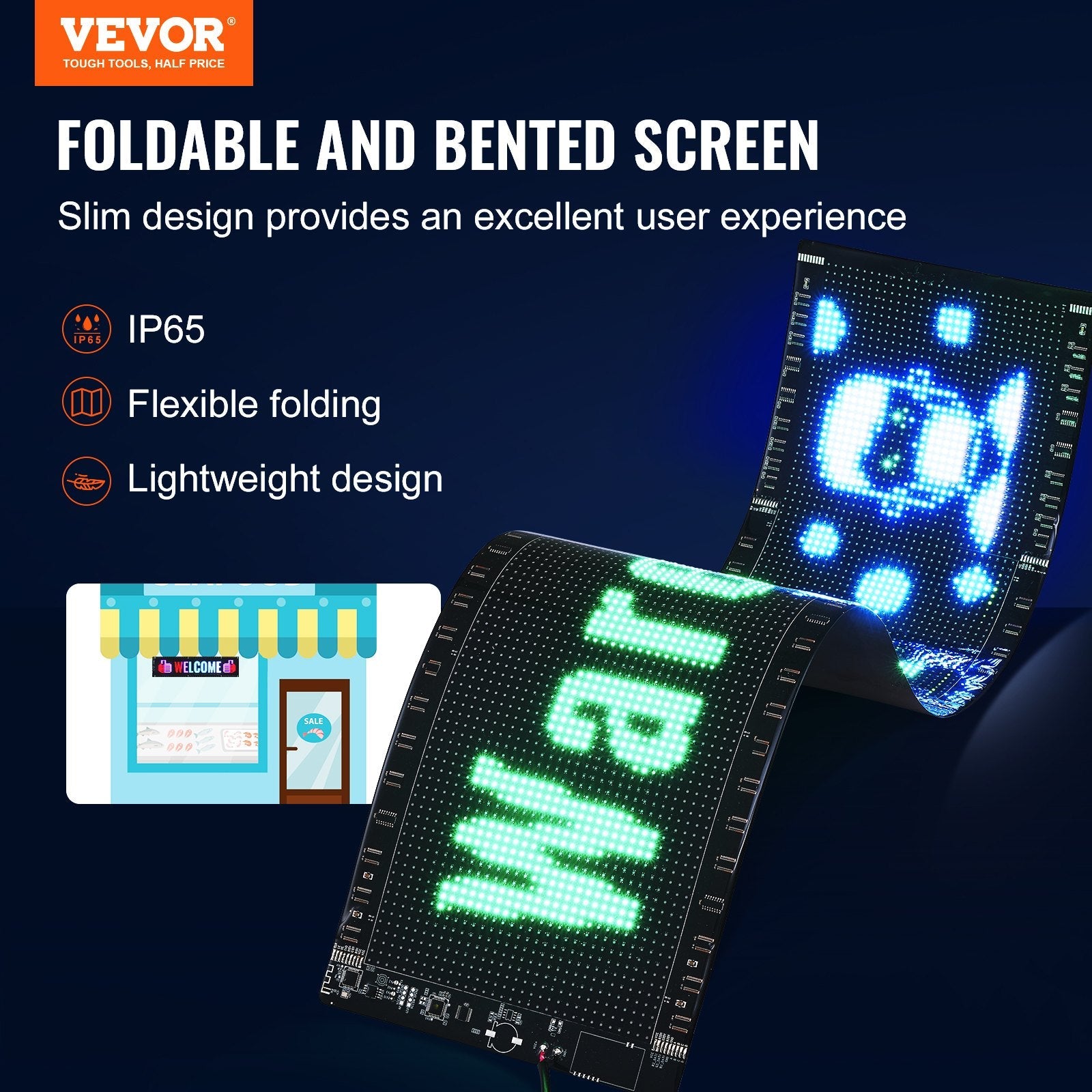 VEVOR Programmable LED Sign, P5 Full Color LED Scrolling Panel, DIY Custom Text Animation Pattern Display Board, Bluetooth APP Control Message Shop Sign for Store Business Car Advertising, 32.9"x8" 