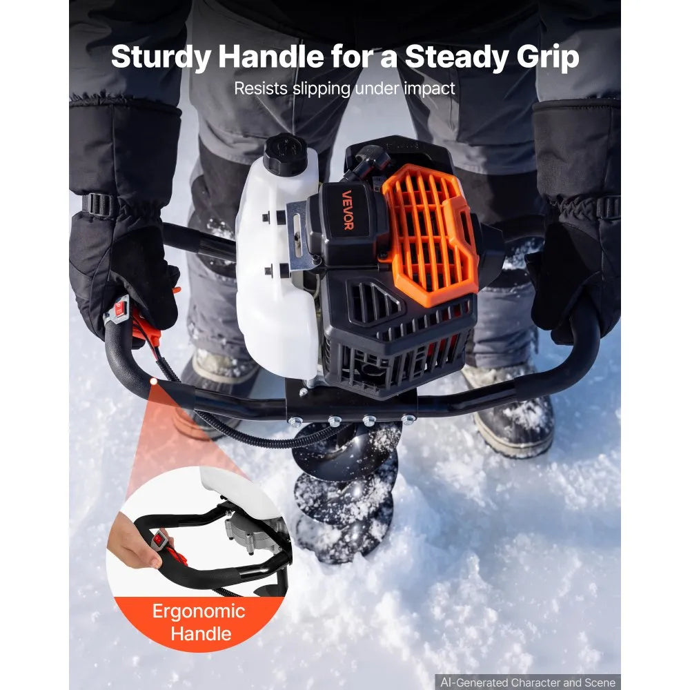43cc 2-in-1 Gas Powered Ice & Earth Auger, 8" Drill Bit, 2-Stroke Engine, Heavy-Duty Ice Fishing & Post Hole Digger