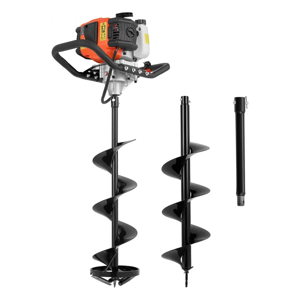 43cc 2-in-1 Gas Powered Ice & Earth Auger, 8" Drill Bit, 2-Stroke Engine, Heavy-Duty Ice Fishing & Post Hole Digger