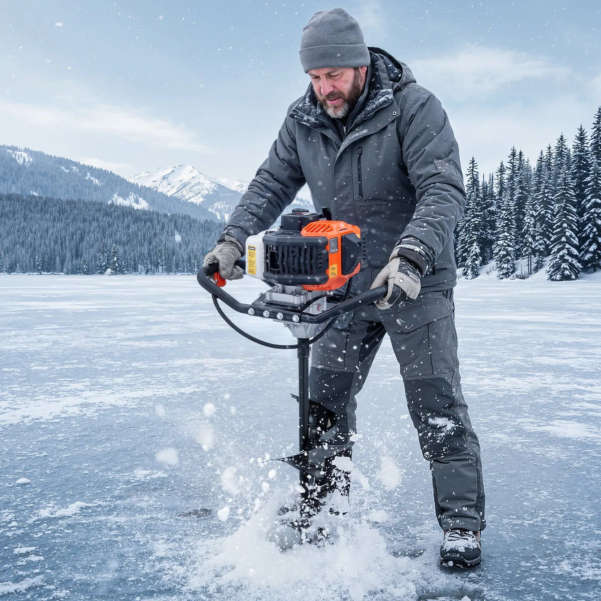 43cc 2-in-1 Gas Powered Ice & Earth Auger, 8" Drill Bit, 2-Stroke Engine, Heavy-Duty Ice Fishing & Post Hole Digger