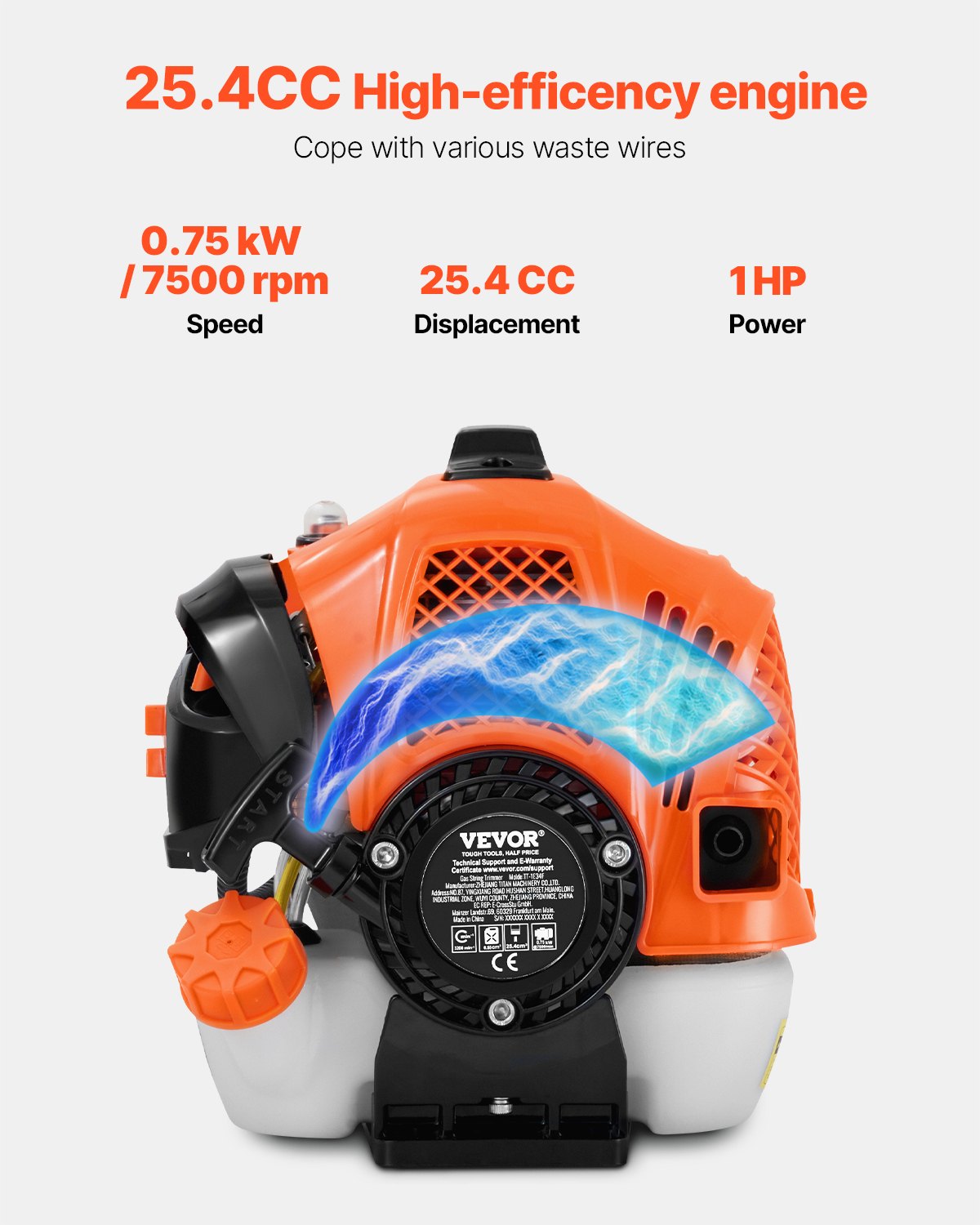 VEVOR Cordless String Trimmer 16.9" 25.2CC 2-Stroke Gas Powered Grass Trimmer 