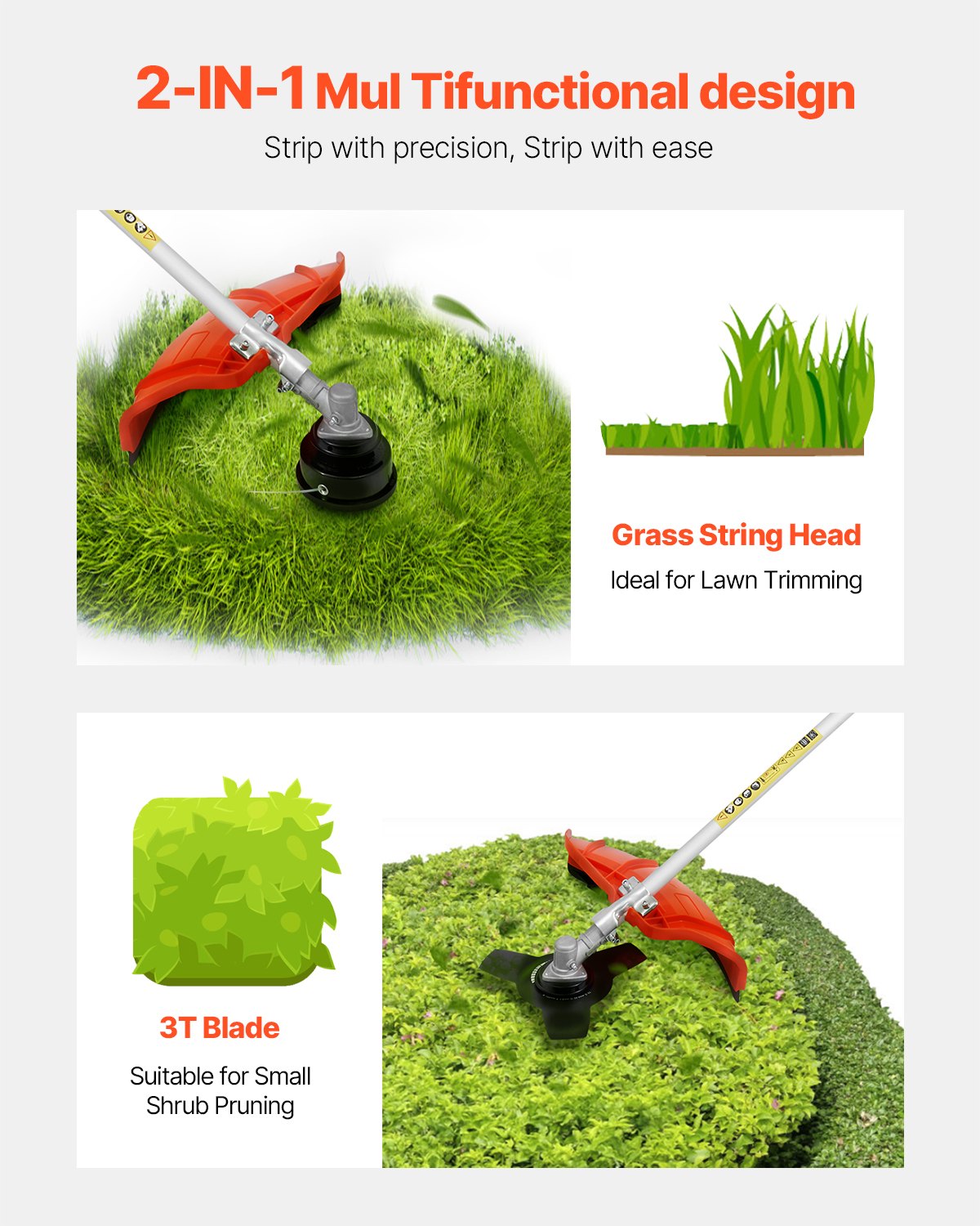 VEVOR Cordless String Trimmer 16.9" 25.2CC 2-Stroke Gas Powered Grass Trimmer 