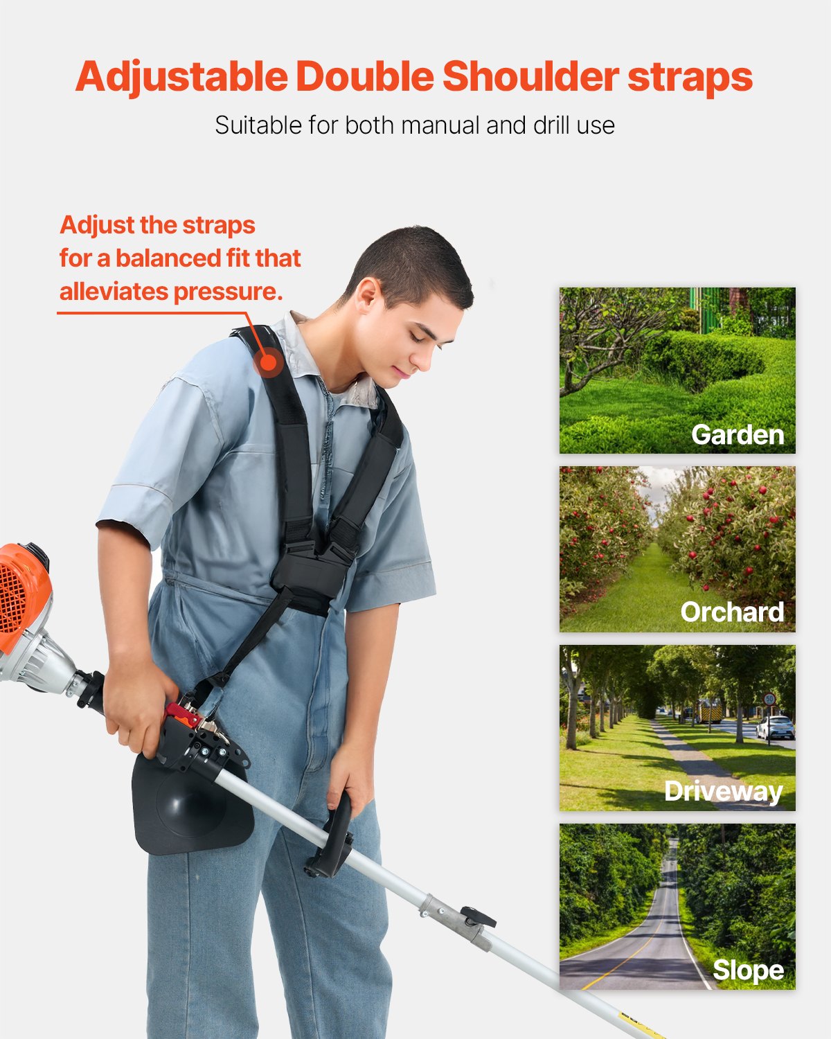 VEVOR Cordless String Trimmer 16.9" 25.2CC 2-Stroke Gas Powered Grass Trimmer 