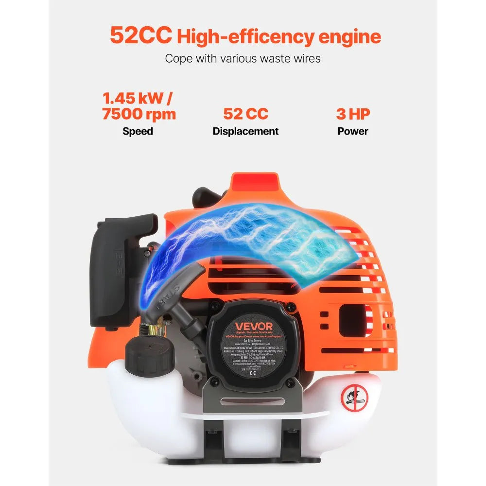 52cc Gas Powered String Trimmer & Brush Cutter with 17" Cutting Swath, 3T Steel Blade, Shoulder Strap & Nylon Trimmer Head