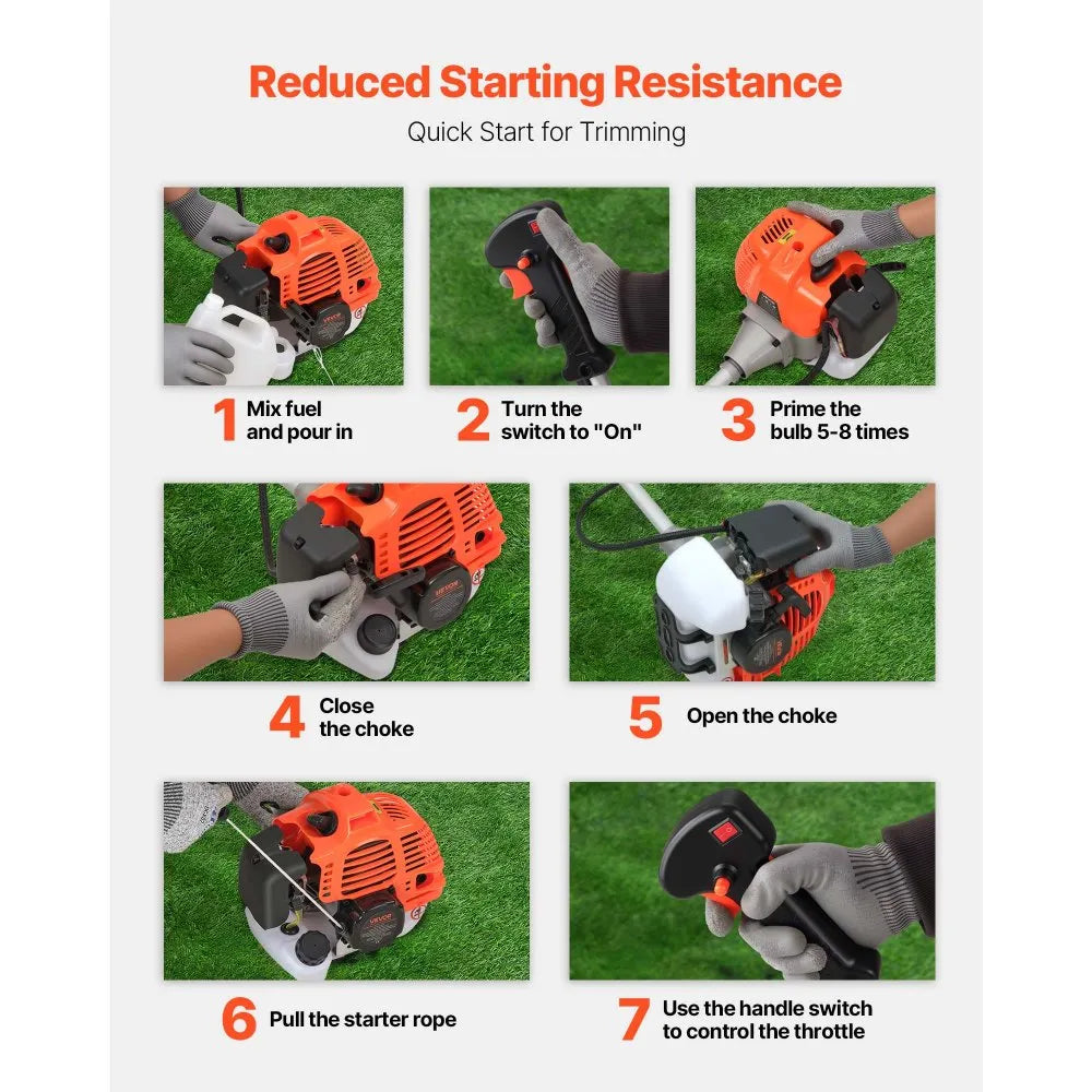52cc Gas Powered String Trimmer & Brush Cutter with 17" Cutting Swath, 3T Steel Blade, Shoulder Strap & Nylon Trimmer Head