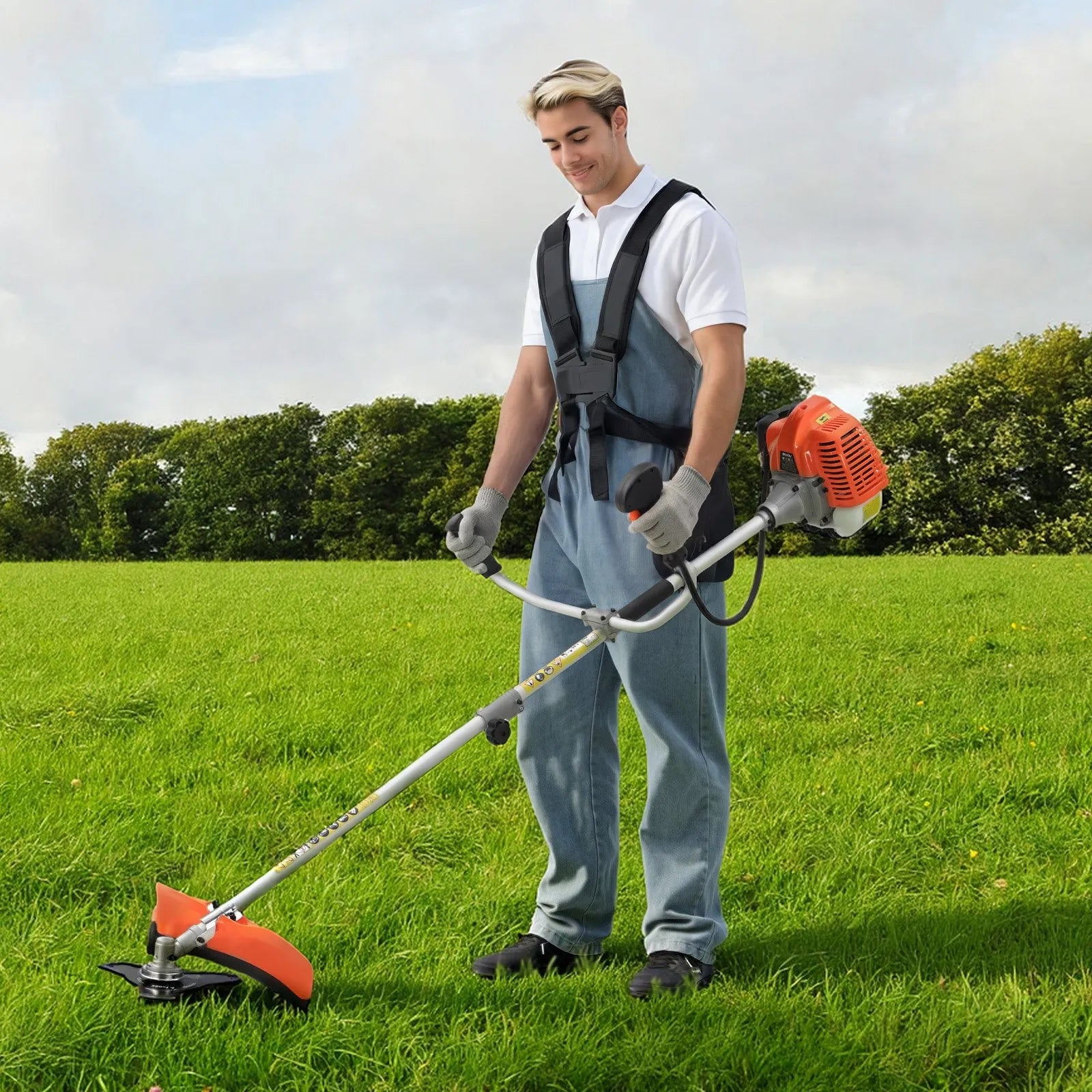 52cc Gas Powered String Trimmer & Brush Cutter with 17" Cutting Swath, 3T Steel Blade, Shoulder Strap & Nylon Trimmer Head