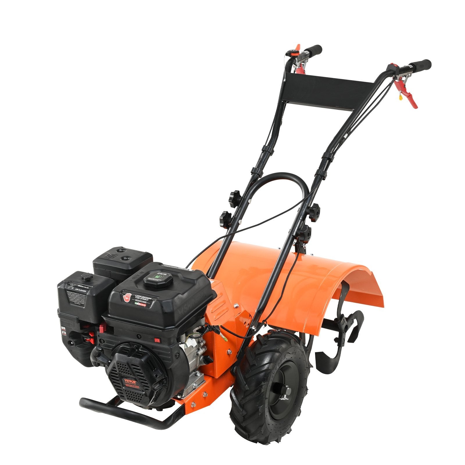 VEVOR Tiller Cultivator Gas Powered, 212CC 4-Stroke Garden Cultivator, Tiller with 4 Steel Adjustable Rear Tines for Lawn, Garden and Field Soil Cultivation 