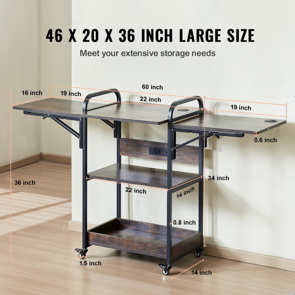 VEVOR Heat Press Table with Charging Station 3 Tier Movable Heat Press Stand 