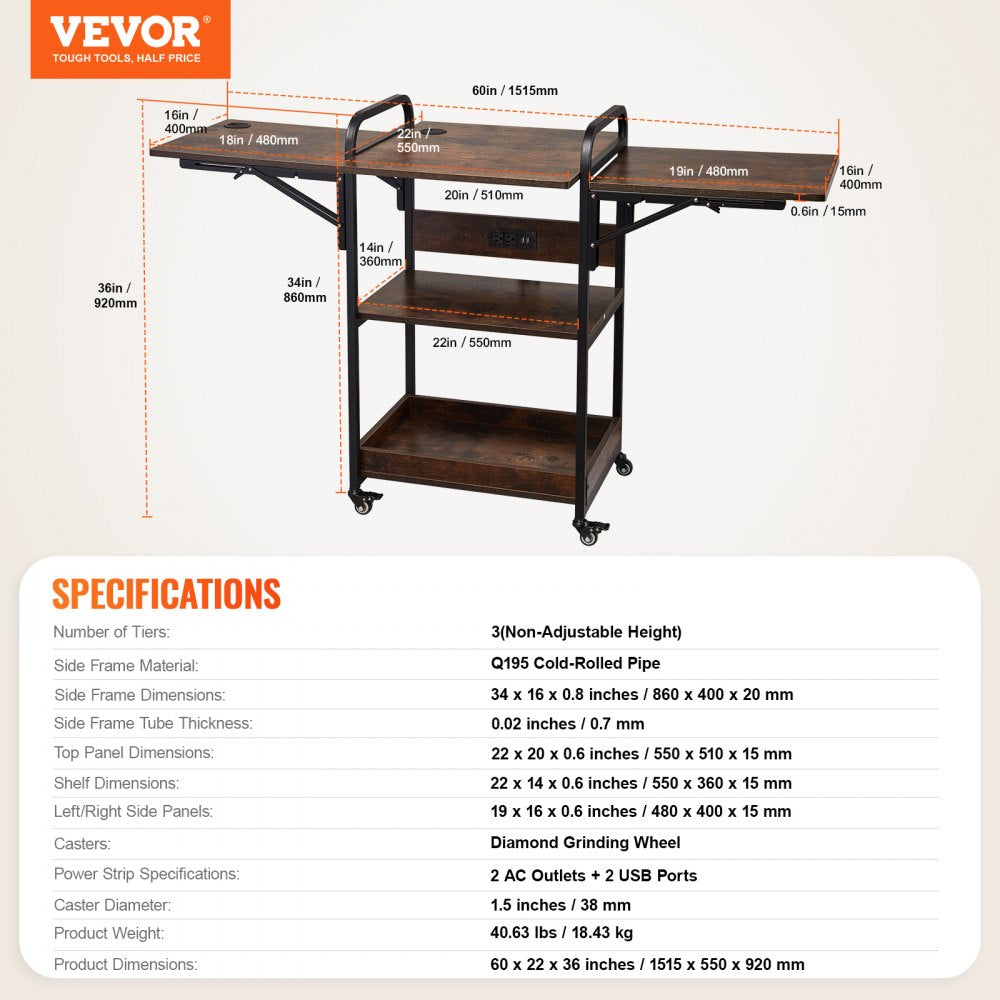 VEVOR Heat Press Table with Charging Station 3 Tier Movable Heat Press Stand 