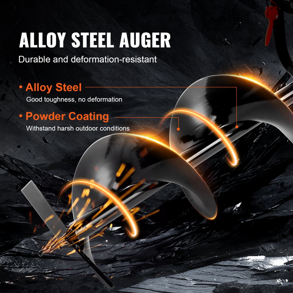 VEVOR Post Hole Digger, 52cc 1450W Auger Post Hole digger, Gas Powered Earth Digger with Two Earth Auger Drill Bit 6" & 10" and 3 Extension Rods, for Farmland, Garden and Plant, EPA certification 