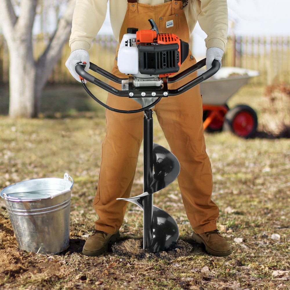 VEVOR Post Hole Digger, 52cc 1450W Auger Post Hole digger, Gas Powered Earth Digger with Two Earth Auger Drill Bit 6" & 10" and 3 Extension Rods, for Farmland, Garden and Plant, EPA certification 