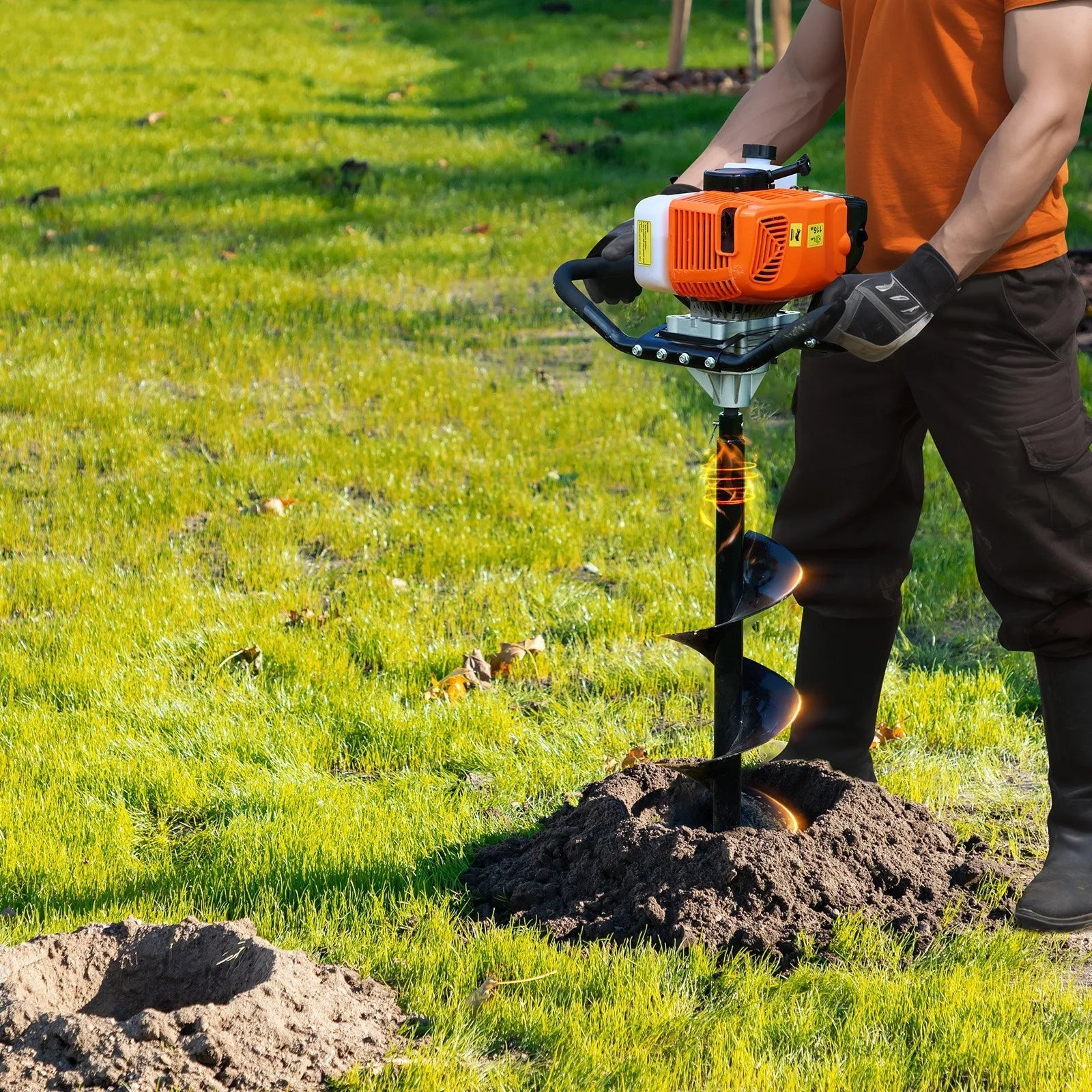 VEVOR Post Hole Digger Gas Powered, 63CC 2400W Earth Auger, Gas Auger with 8” Auger Drill Action Design Bits & 1 Extension Rod, Post Fence Hole Digger for Farmland Garden Plant, Orange+Black 