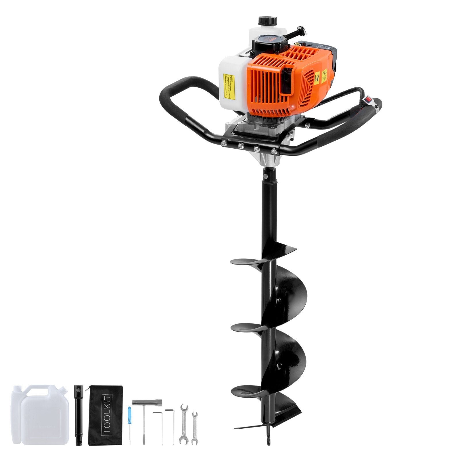 VEVOR Post Hole Digger Gas Powered, 63CC 2400W Earth Auger, Gas Auger with 8” Auger Drill Action Design Bits & 1 Extension Rod, Post Fence Hole Digger for Farmland Garden Plant, Orange+Black 
