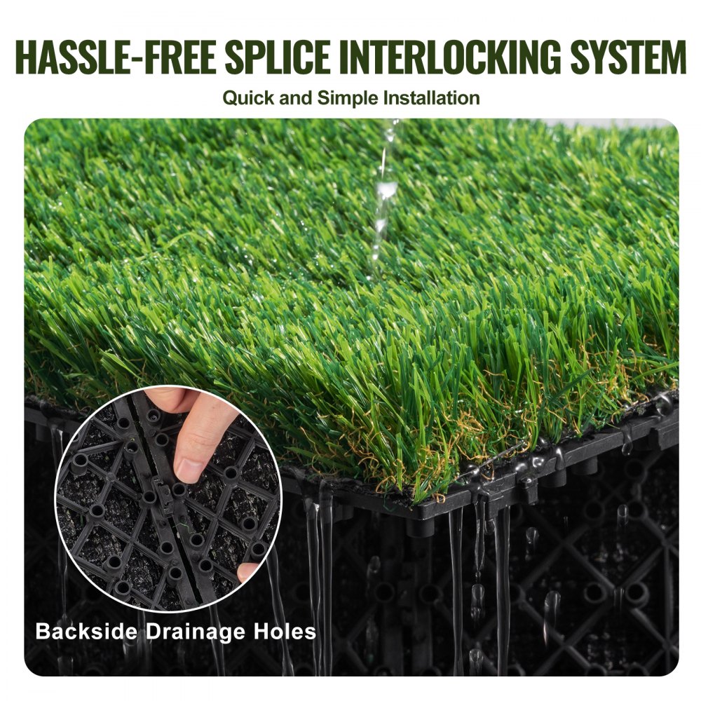 VEVOR Artifical Grass Tiles Interlocking Turf Deck Set, 18 Pack - 12"x12", Synthetic Fake Grass Self-draining Mat Flooring Decor Pad, Perfect For Multi-Purpose Indoor Outdoor Entryway Scraper Dog Mats 
