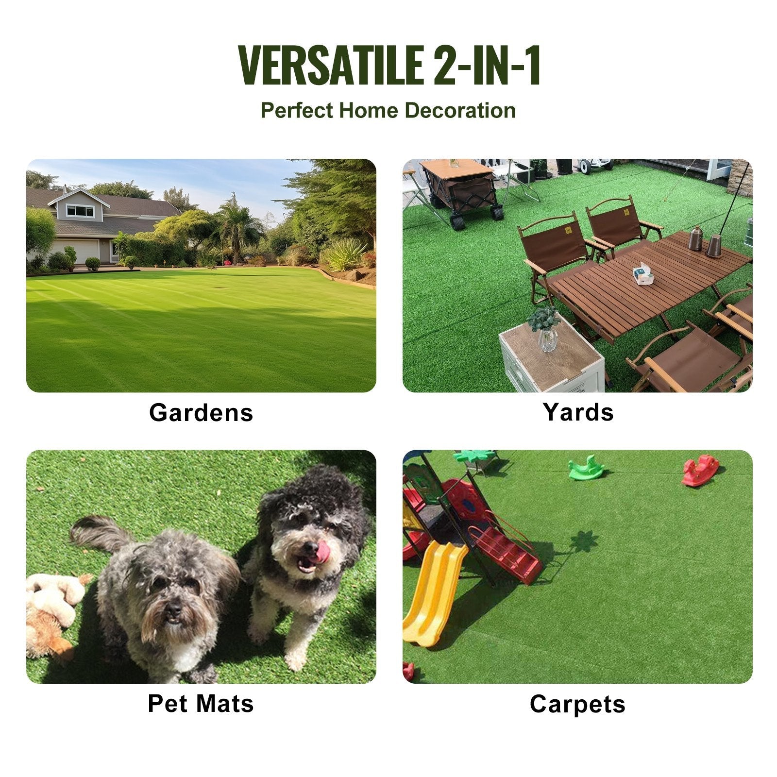 VEVOR Artifical Grass, 3 x 5 ft Rug Green Turf, 1.38" Fake Door Mat Outdoor Patio Lawn Decoration, Easy to Clean with Drainage Holes, Perfect For Multi-Purpose Home Indoor Entryway Scraper Dog Mats 