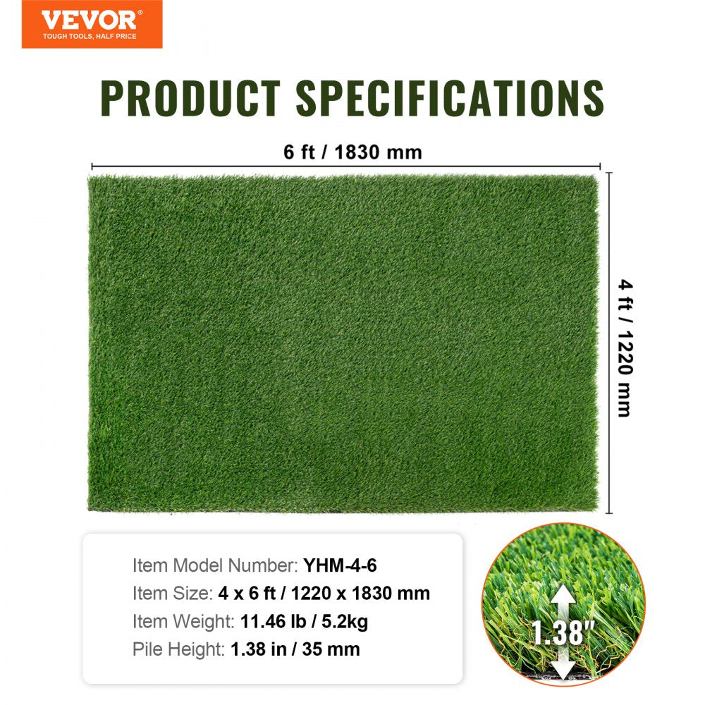 VEVOR Artifical Grass, 4 x 6 ft Rug Green Turf, 1.38"Fake Door Mat Outdoor Patio Lawn Decoration, Easy to Clean with Drainage Holes, Perfect For Multi-Purpose Home Indoor Entryway Scraper Dog Mats 