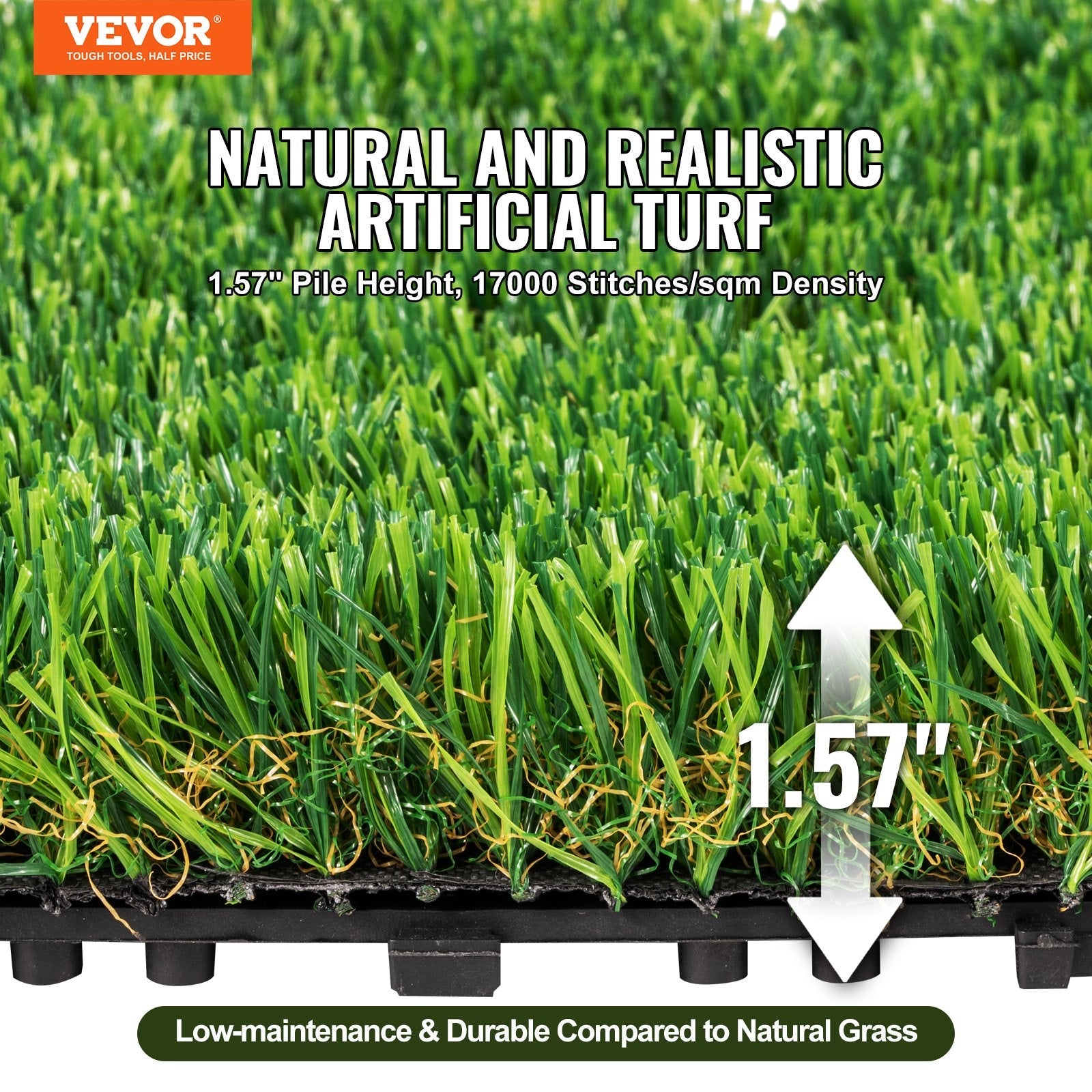 VEVOR Artifical Grass Tiles Interlocking Turf Deck Set, 9 Pack - 12"x12", Synthetic Fake Grass Self-draining Mat Flooring Decor Pad, Perfect For Multi-Purpose Indoor Outdoor Entryway Scraper Dog Mats 