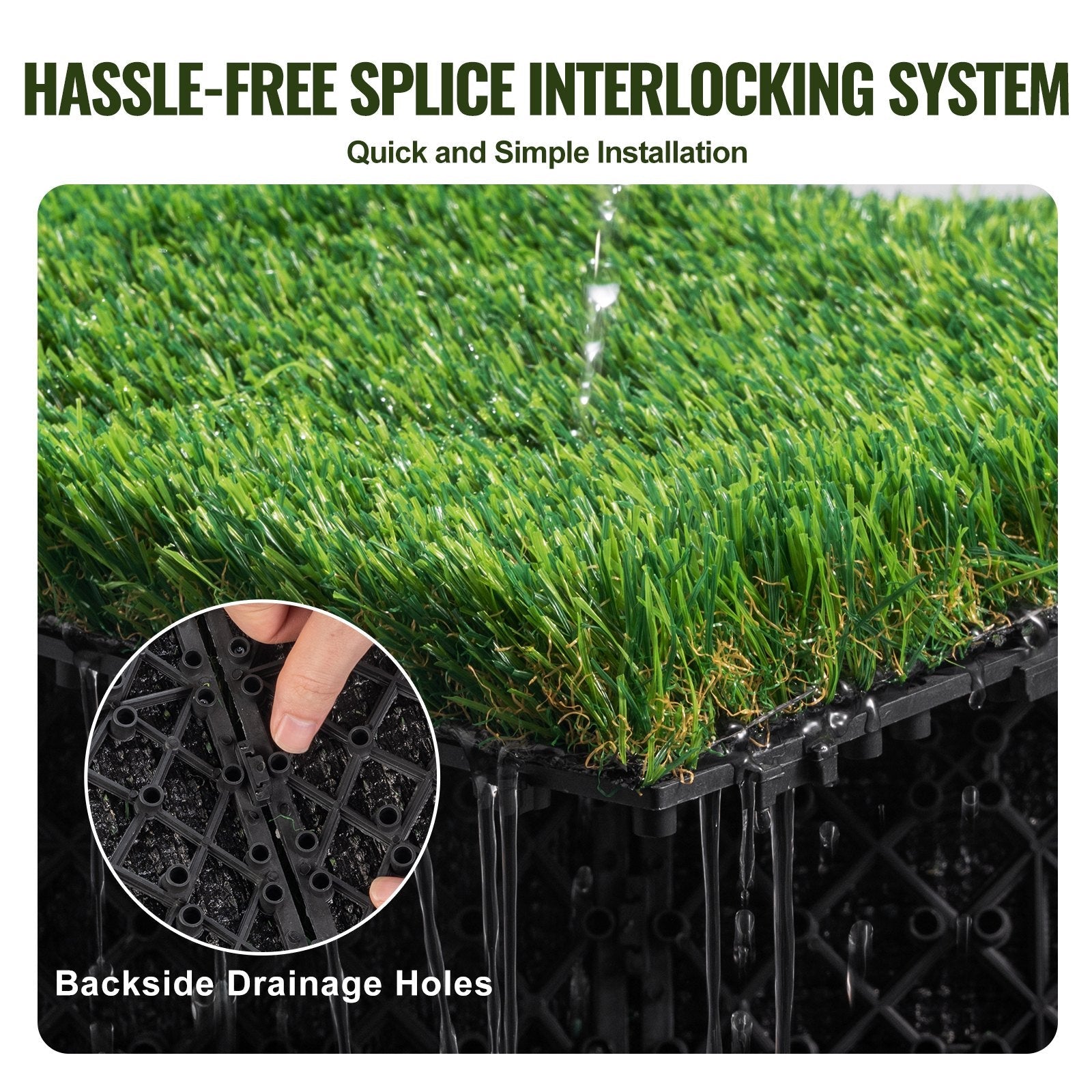 VEVOR Artifical Grass Tiles Interlocking Turf Deck Set, 9 Pack - 12"x12", Synthetic Fake Grass Self-draining Mat Flooring Decor Pad, Perfect For Multi-Purpose Indoor Outdoor Entryway Scraper Dog Mats 