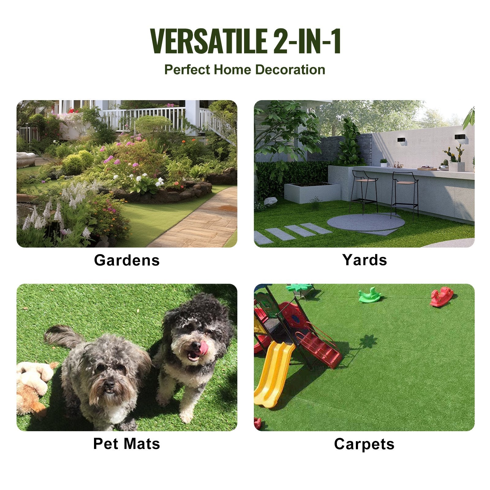 VEVOR Artifical Grass Tiles Interlocking Turf Deck Set, 9 Pack - 12"x12", Synthetic Fake Grass Self-draining Mat Flooring Decor Pad, Perfect For Multi-Purpose Indoor Outdoor Entryway Scraper Dog Mats 