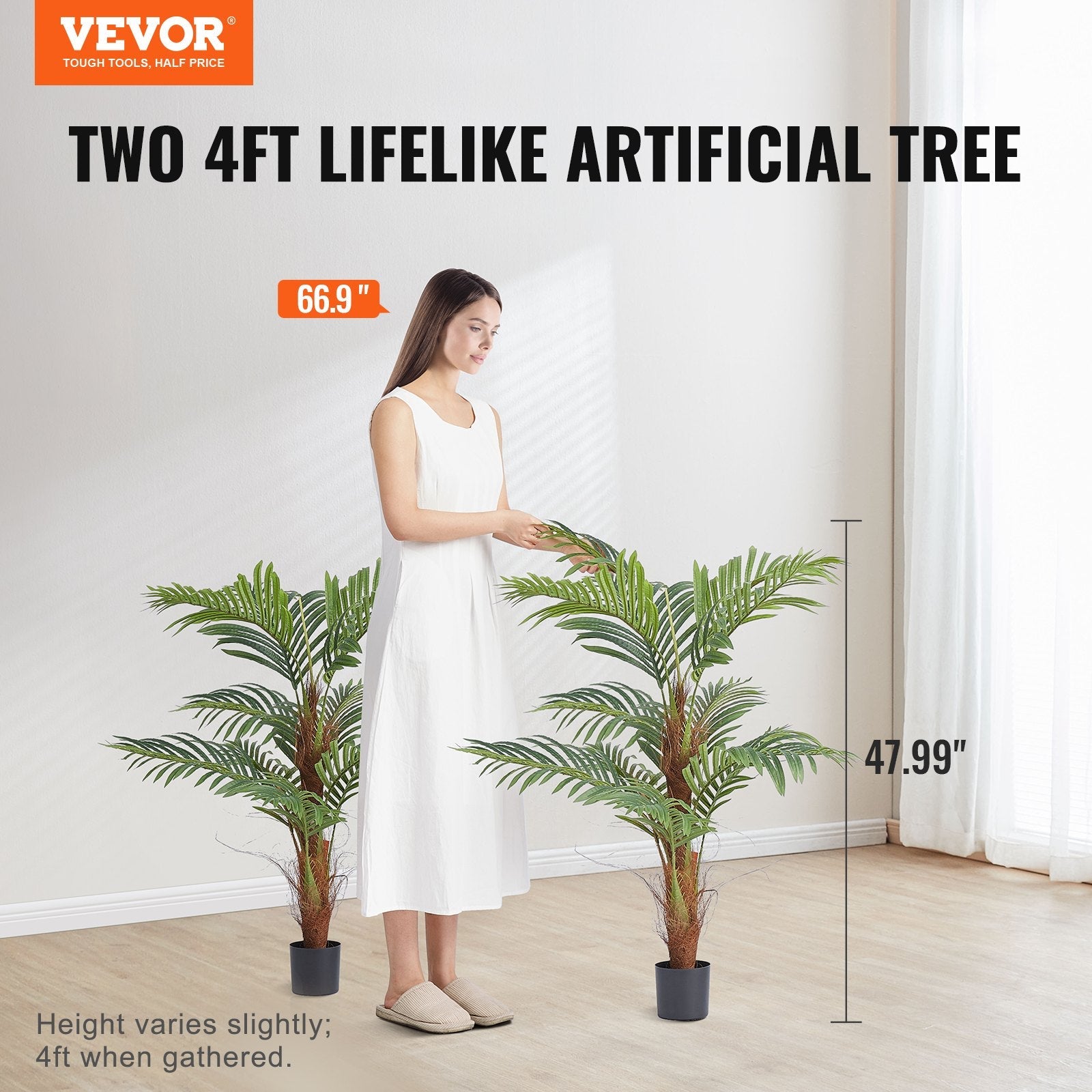 VEVOR Artificial Palm Tree, 4 FT Tall Faux Plant, Secure PE Material & Anti-Tip Tilt Protection Low-Maintenance Plant, Lifelike Green Fake Tree for Home Office Warehouse Decor Indoor Outdoor 