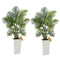 4FT Artificial Areca Palm Trees with White Tall Planters – 2 Pack Realistic Faux Tropical Floor Plants for Home & Office