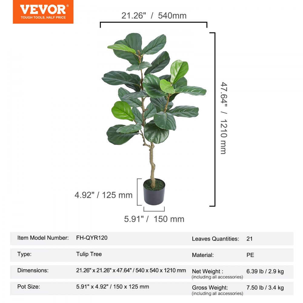 VEVOR Artificial Tulip Tree, 4 FT Tall Faux Plant, Secure PE Material & Anti-Tip Tilt Protection Low-Maintenance Plant, Lifelike Green Fake Potted Tree for Home Office Warehouse Decor Indoor Outdoor 