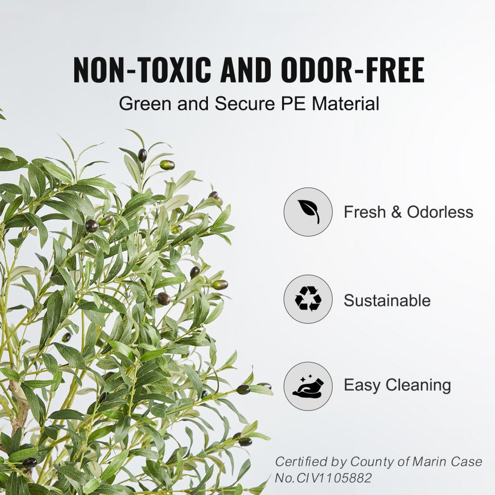 VEVOR Artificial Olive Tree, 5 FT Tall Faux Plant, Secure PE Material & Anti-Tip Tilt Protection Low-Maintenance Plant, Lifelike Green Fake Potted Tree for Home Office Warehouse Decor Indoor Outdoor 