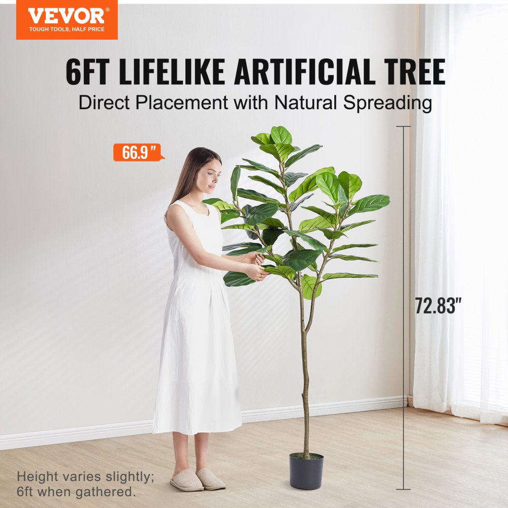 VEVOR Artificial Harp Tree, 6 FT Tall Faux Tulip Plant, PE Material & Anti-Tip Tilt Protection Low-Maintenance Plant, Lifelike Green Fake Potted Tree for Home Office Warehouse Decor Indoor Outdoor 
