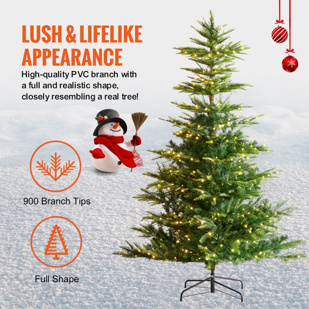 VEVOR Christmas Tree 6.5ft Prelit Artificial Tree with 350 White LEDs 900 Tips 