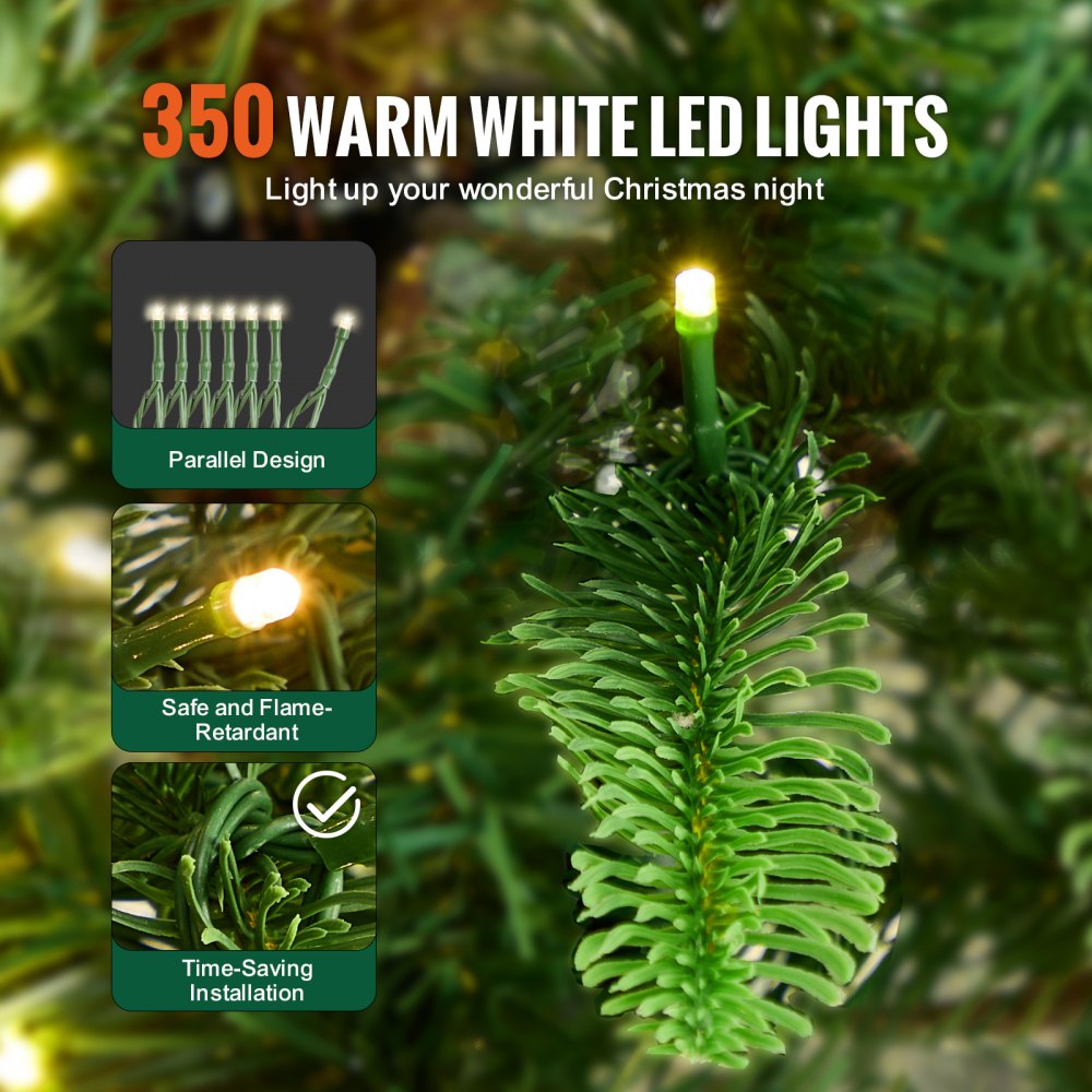 VEVOR Christmas Tree 6.5ft Prelit Artificial Tree with 350 White LEDs 900 Tips 