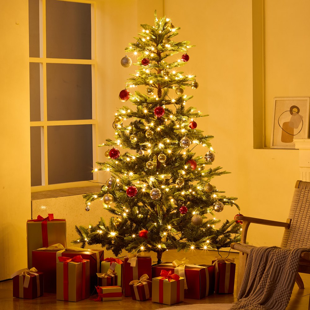VEVOR Christmas Tree 6.5ft Prelit Artificial Tree with 350 White LEDs 900 Tips 