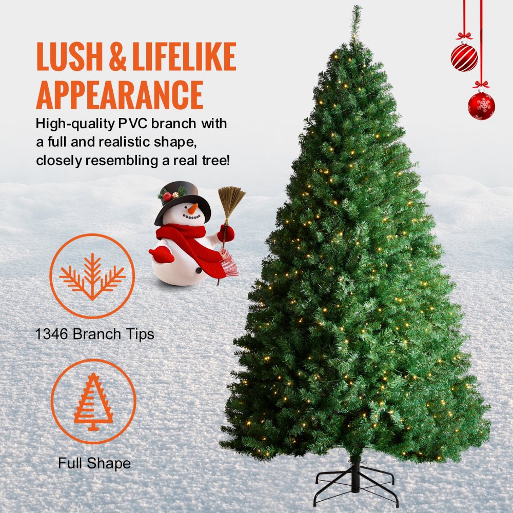 VEVOR Christmas Tree 7.5ft Prelit Artificial Tree with 550 White LEDs 1346 Tips 