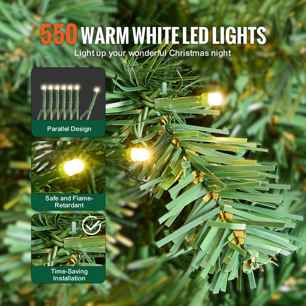 VEVOR Christmas Tree 7.5ft Prelit Artificial Tree with 550 White LEDs 1346 Tips 