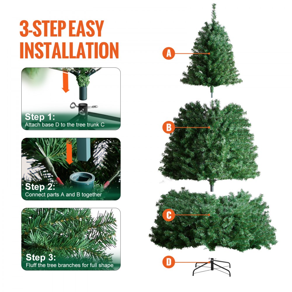 VEVOR Christmas Tree 7.5ft Prelit Artificial Tree with 550 White LEDs 1346 Tips 