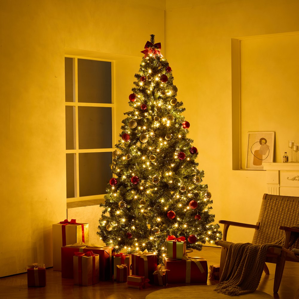 VEVOR Christmas Tree 7.5ft Prelit Artificial Tree with 550 White LEDs 1346 Tips 