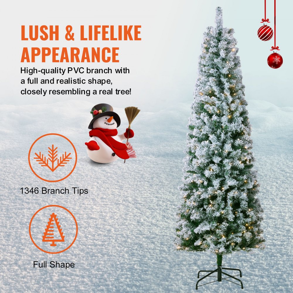 VEVOR Christmas Tree 6.5ft Prelit Flocked Xmas Tree with 250 LED Lights 814 Tips 