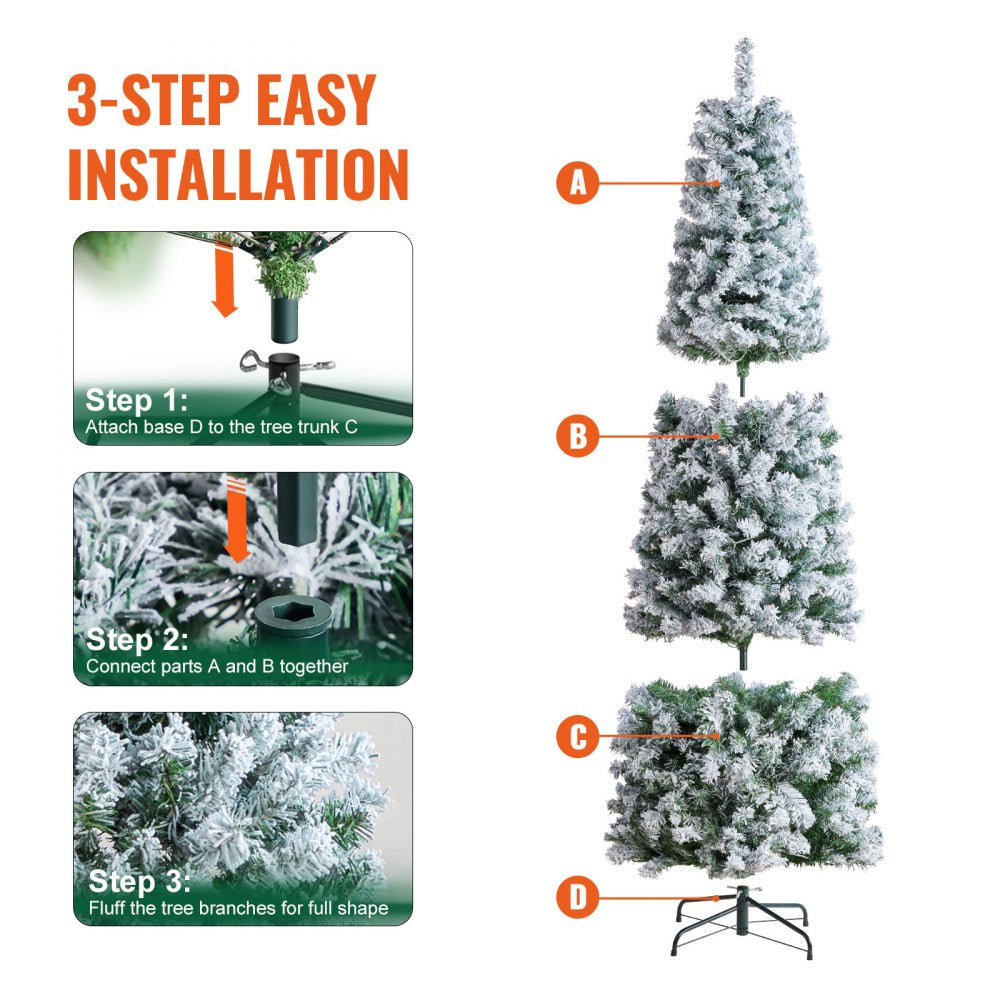 VEVOR Christmas Tree 6.5ft Prelit Flocked Xmas Tree with 250 LED Lights 814 Tips 