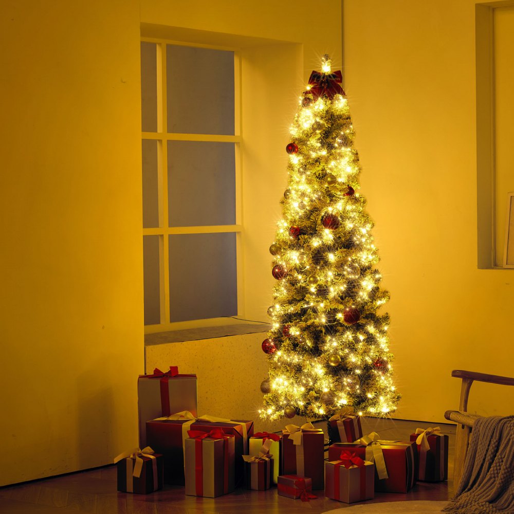 VEVOR Christmas Tree 6.5ft Prelit Flocked Xmas Tree with 250 LED Lights 814 Tips 