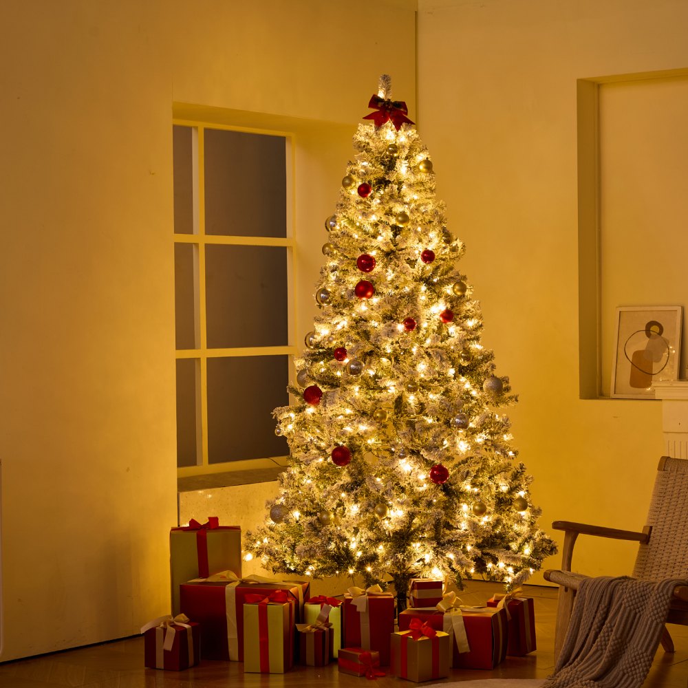 VEVOR Christmas Tree 7.5ft Prelit Flocked Xmas Tree with 550 LED Lights 1346 Tip 