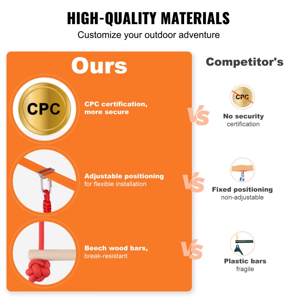 VEVOR Ninja Warrior Obstacle Course for Kids, 2 x 60 ft Weatherproof Slacklines, 500lbs Weight Capacity Monkey Line, Outdoor Playset Equipment, Backyard Toys Training Equipment Set with 14 Obstacles 