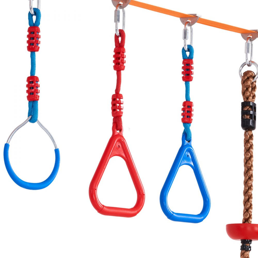 VEVOR Ninja Warrior Obstacle Course for Kids, 2 x 60 ft Weatherproof Slacklines, 500lbs Weight Capacity Monkey Line, Outdoor Playset Equipment, Backyard Toys Training Equipment Set with 14 Obstacles 