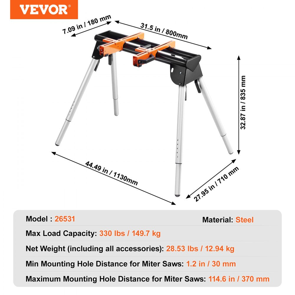 VEVOR Miter Saw Stand 330lbs Load Capacity Steel 29.1"-32.9" Adjustable Height 