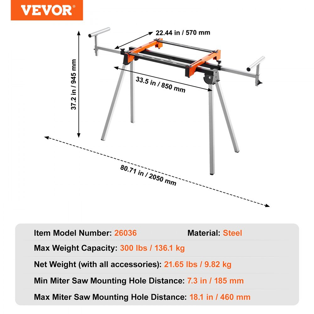 VEVOR Miter Saw Stand 300lbs Load Capacity Steel Collapsible Stand for Miter Saw 