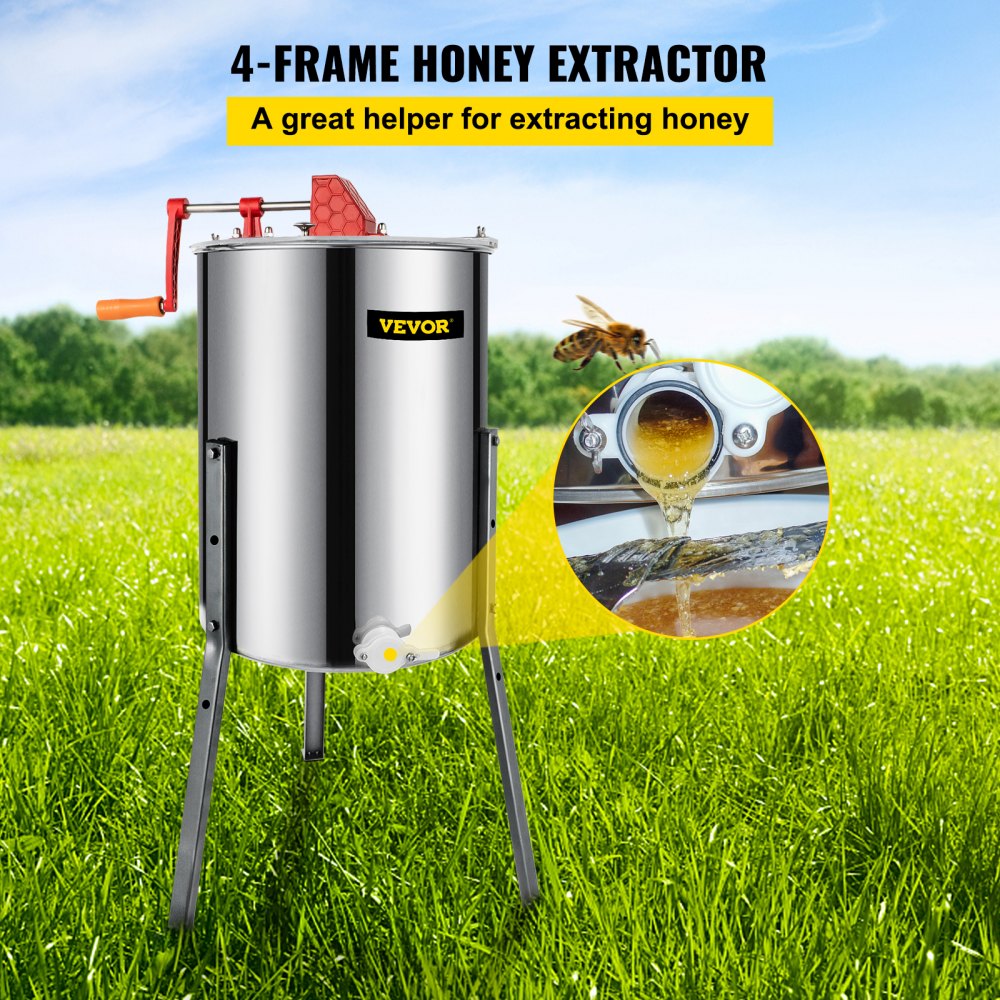 VEVOR Manual Honey Extractor Separator 4 Frame Stainless Steel Honeycomb Drum Spinner Crank Beekeeping Equipment Apiary Centrifuge Equipment 
