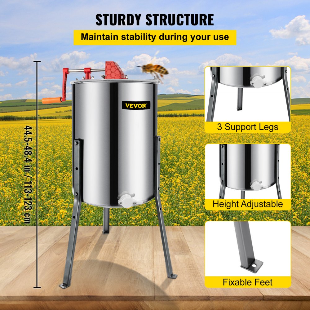 VEVOR Manual Honey Extractor Separator 4 Frame Stainless Steel Honeycomb Drum Spinner Crank Beekeeping Equipment Apiary Centrifuge Equipment 