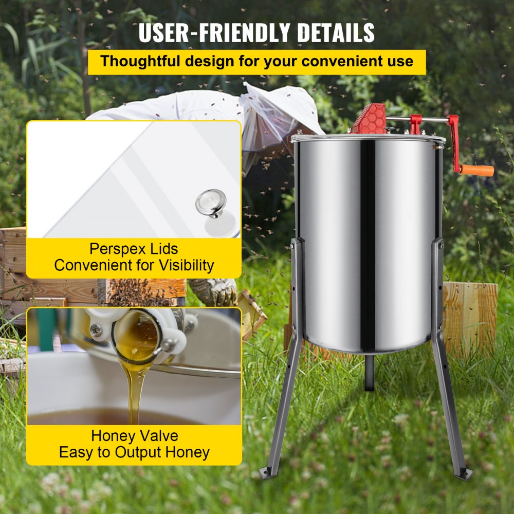VEVOR Manual Honey Extractor Separator 4 Frame Stainless Steel Honeycomb Drum Spinner Crank Beekeeping Equipment Apiary Centrifuge Equipment 