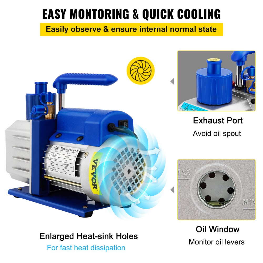 VEVOR Vacuum Chamber with Pump, 5 Gallon Chamber, 5CFM 1/2 HP Single Stage Rotary Vane Vacuum Pump, 110V HVAC Air Tool Set for Stabilizing Wood, Degassing Silicones, Epoxies and Essential Oils 
