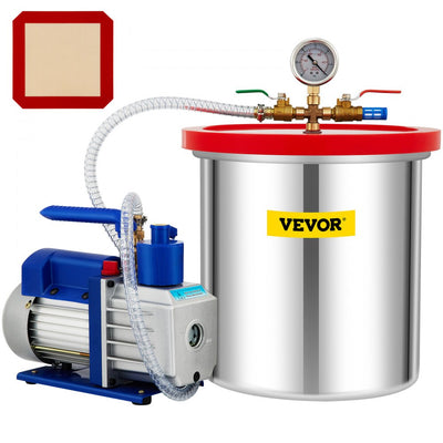 VEVOR Vacuum Chamber with Pump, 5 Gallon Chamber, 5CFM 1/2 HP Single Stage Rotary Vane Vacuum Pump, 110V HVAC Air Tool Set for Stabilizing Wood, Degassing Silicones, Epoxies and Essential Oils 